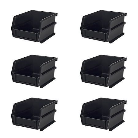 Stacking Hanging Interlocking Bins, Polypropylene, Black, 5-3/8" L x 4-1/8" W x 3" H, 6 CT